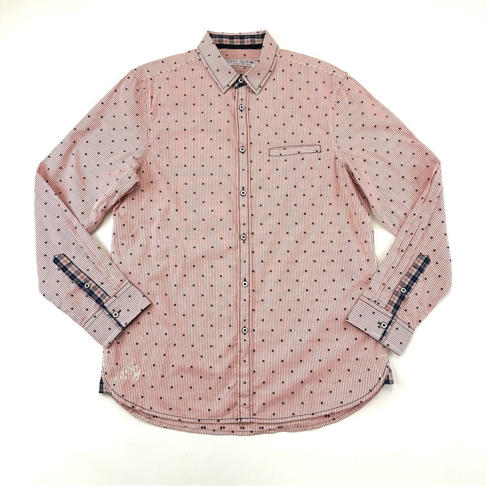 John Lennon red print cotton mens button down long sleeve shirt Medium